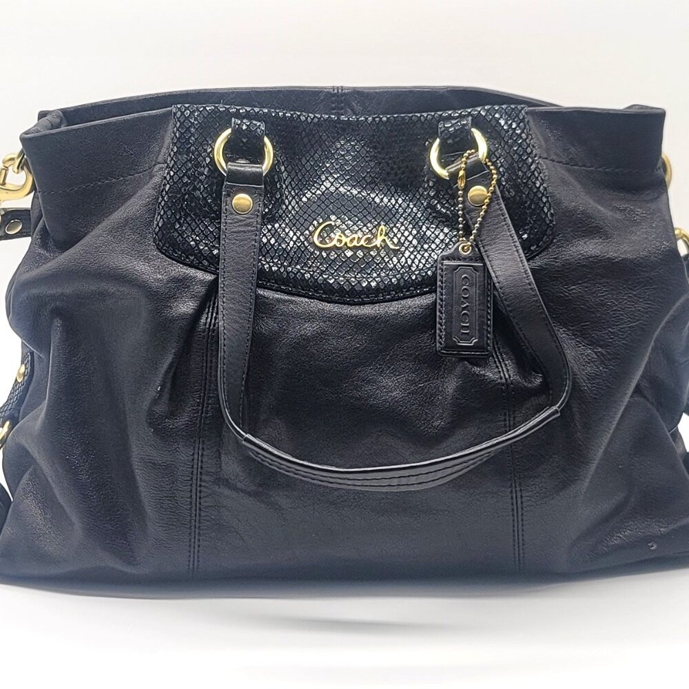 Coach Black Leather Convertible Ashley Satchel Carry All Bag